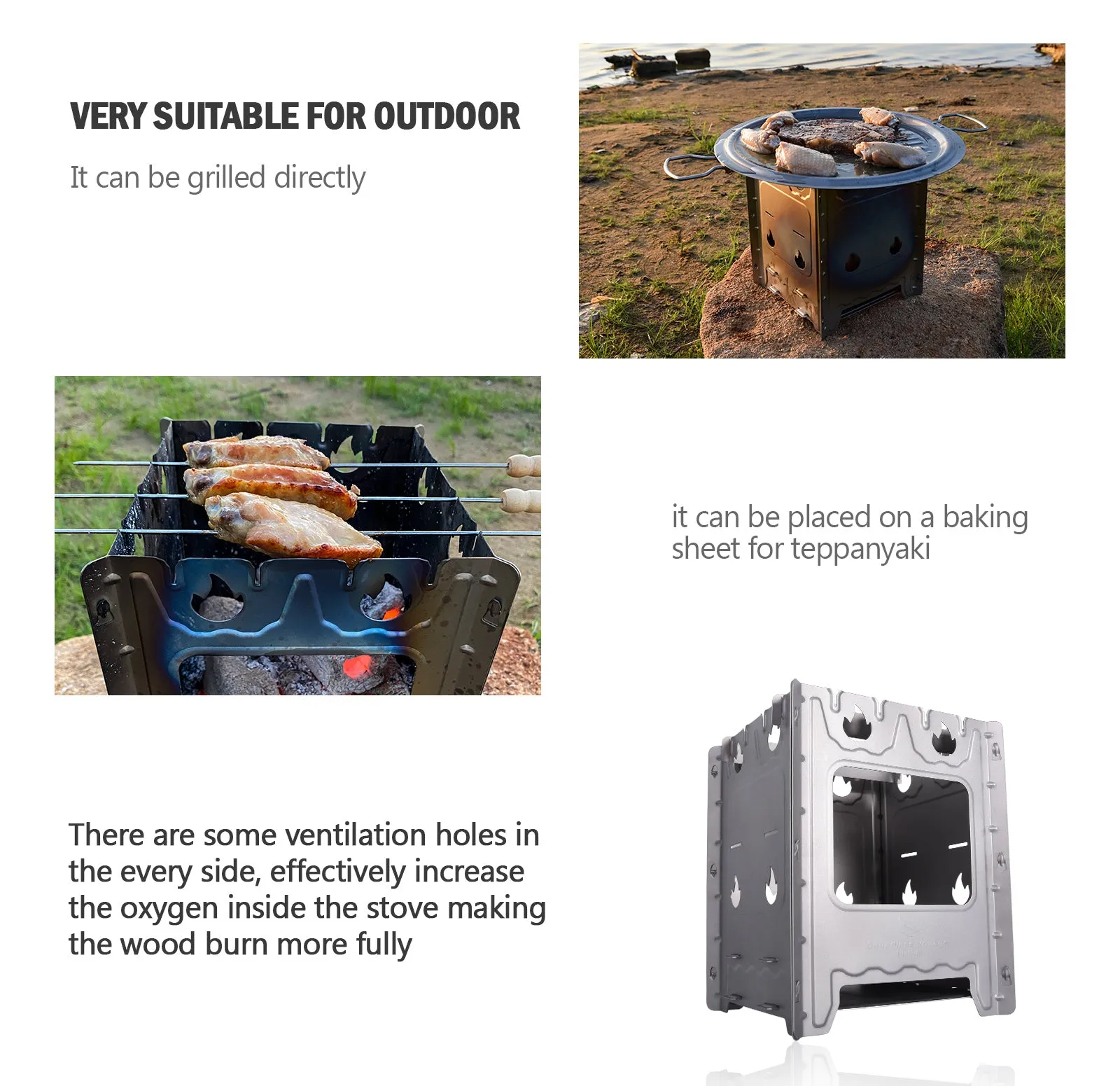 Boundless Voyage Outdoor Camping Titanium Removable Wood Stove With Pot Holder Portable Ultralight Thickened Charcoal Burner