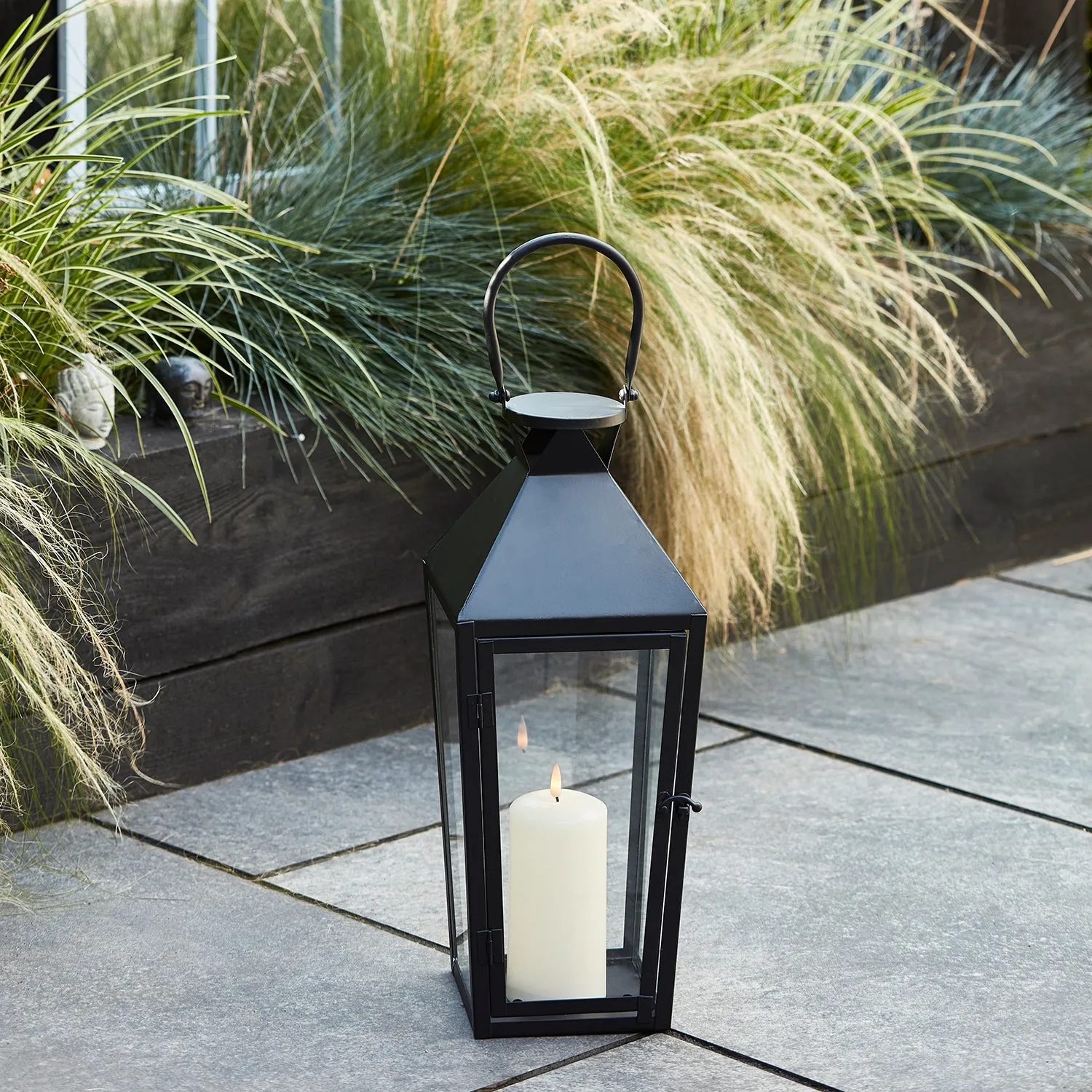 Cairns Medium Black Garden Lantern with TruGlow® Candle