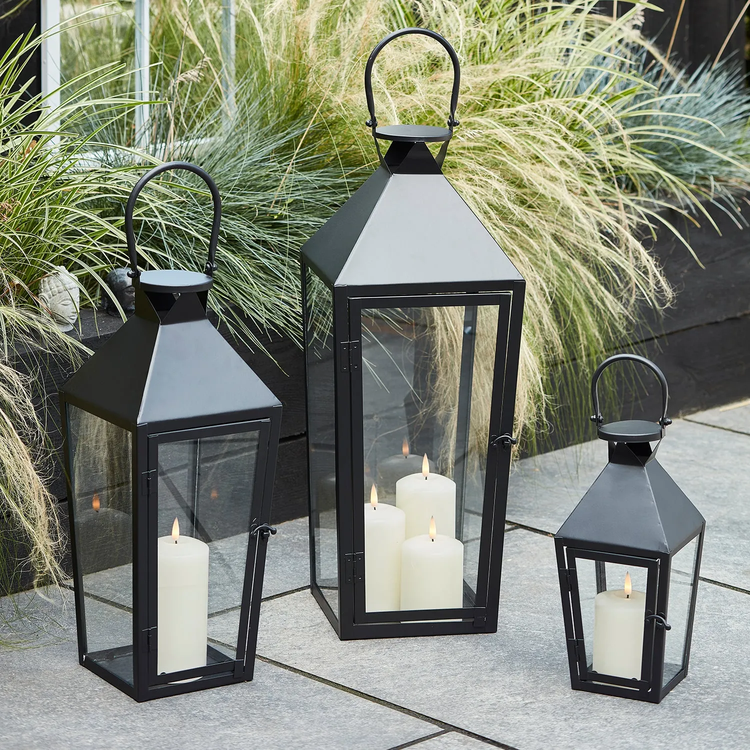 Cairns Medium Black Garden Lantern with TruGlow® Candle