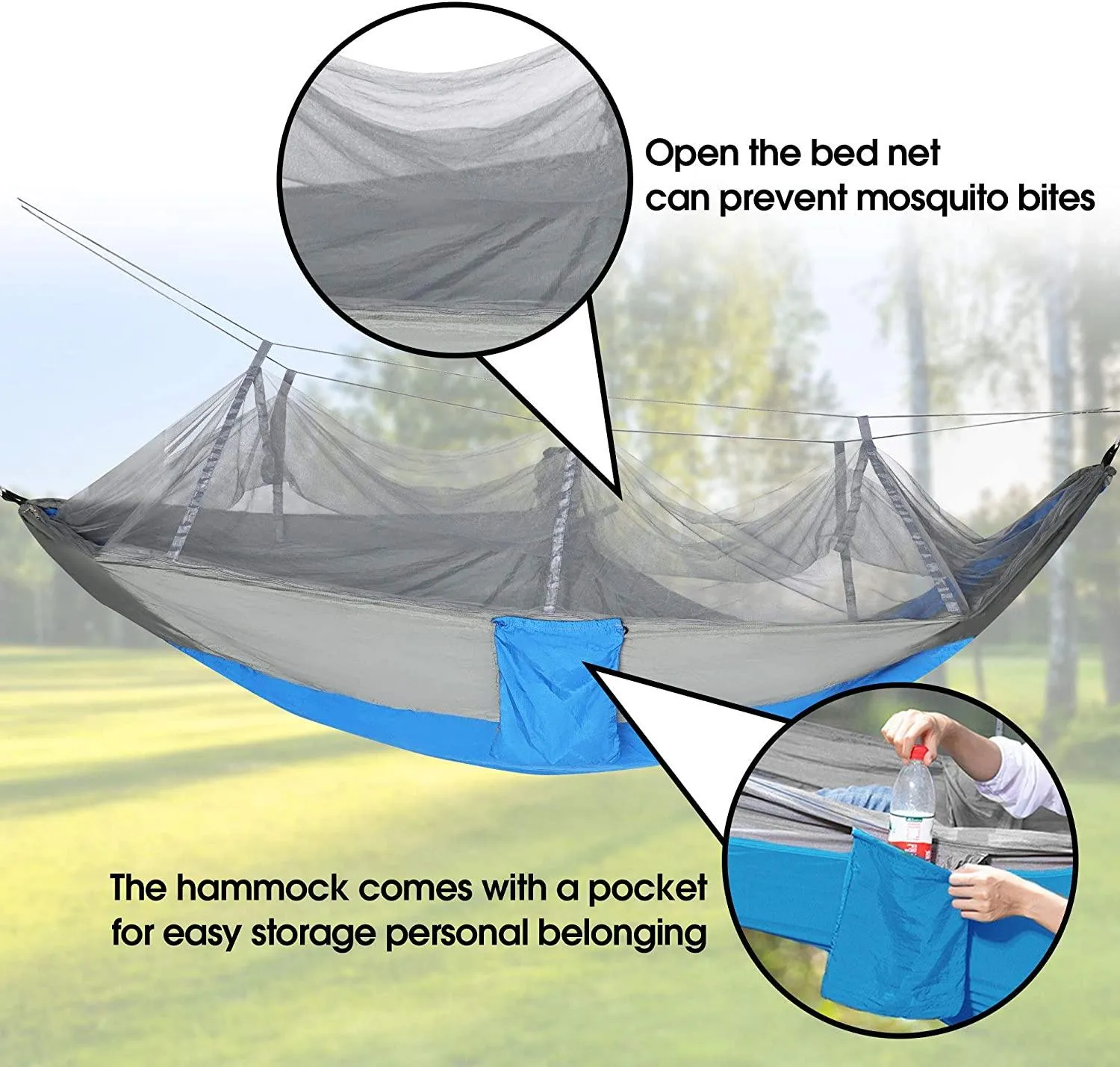 Camping Hammock with Net Mosquito Lightweight Nylon Fabric Travel Hammock for Men Women Kids