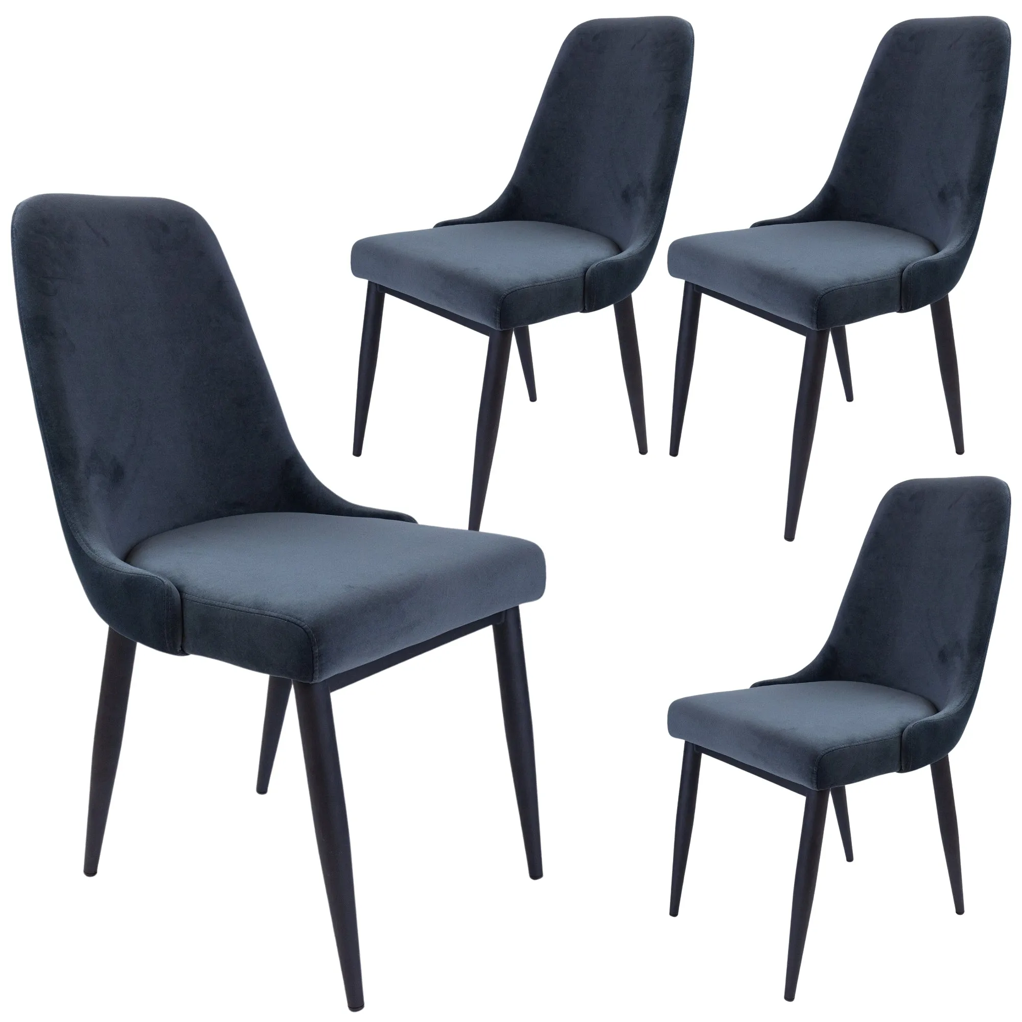 Charcoal Velvet Upholstered Dining Chair Set with Metal Frame - 4 pcs