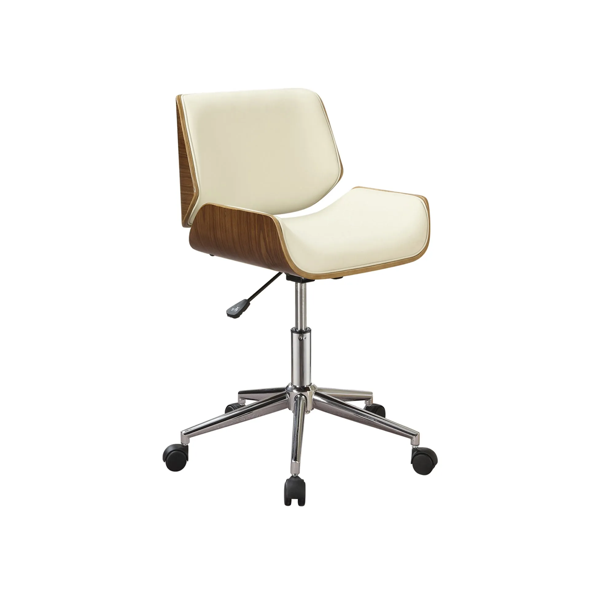 Contemporary Small-Back Home Office Chair, Beige/Walnut  By Benzara