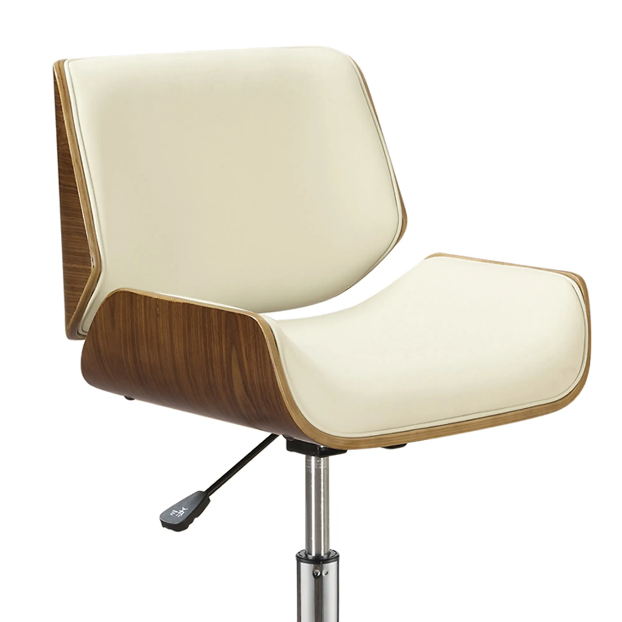 Contemporary Small-Back Home Office Chair, Beige/Walnut  By Benzara