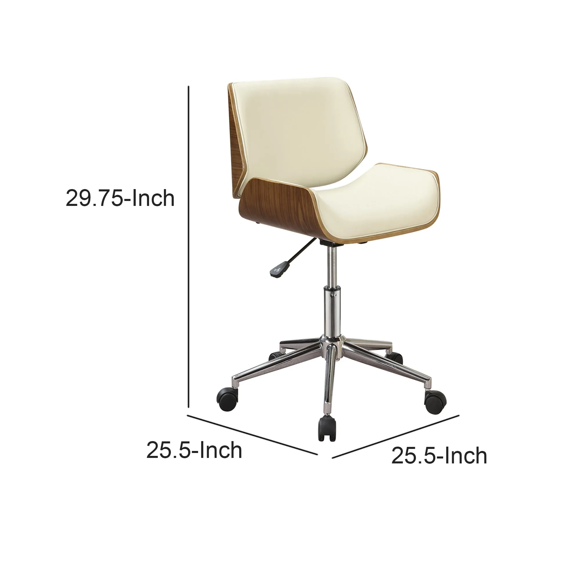 Contemporary Small-Back Home Office Chair, Beige/Walnut  By Benzara