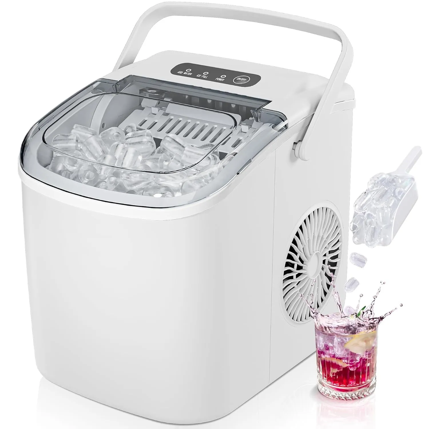 Countertop Ice Maker – 26 lbs/24hrs, 9 Cubes in 6 Mins, Auto-Cleaning, Portable with Basket & Scoop