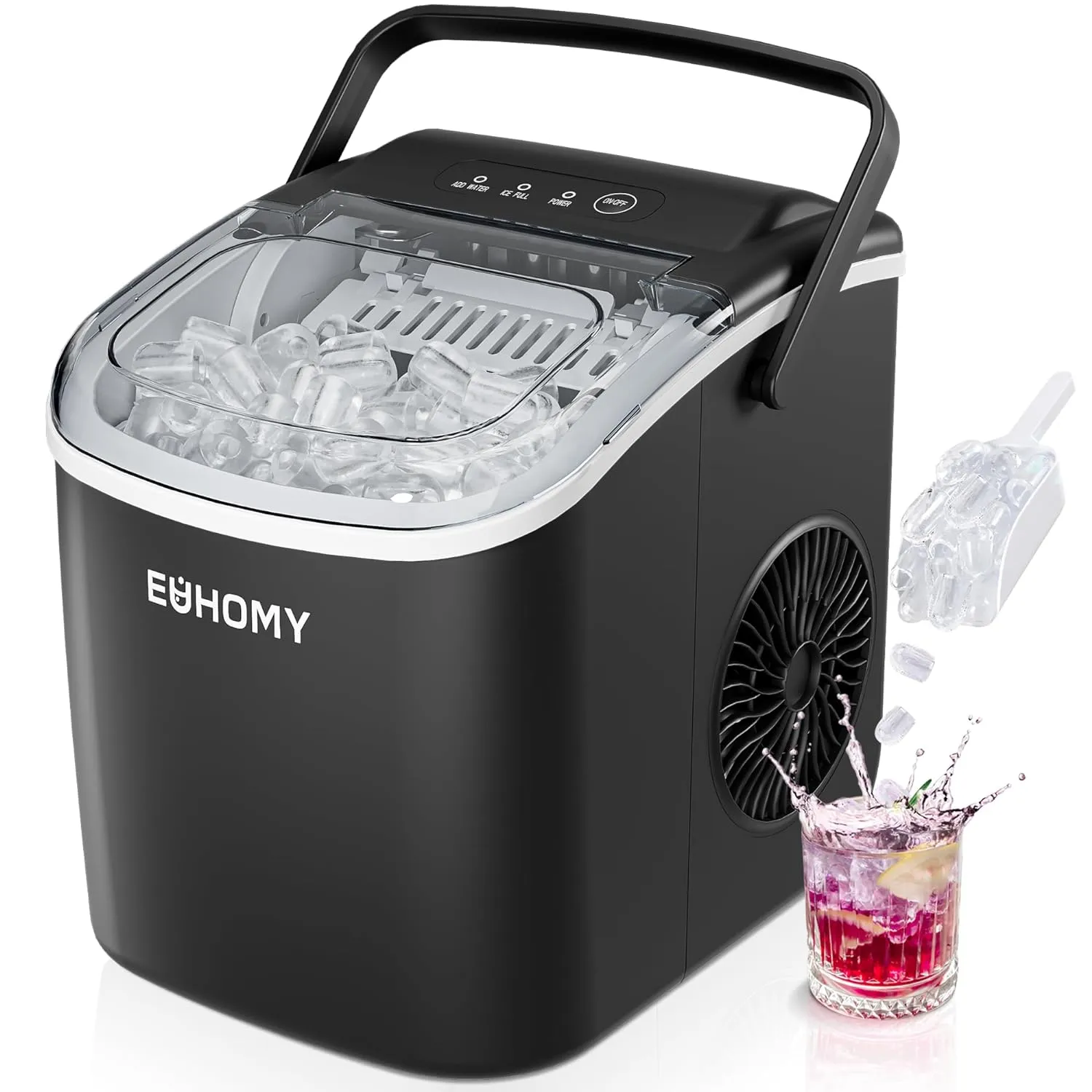 Countertop Ice Maker – 26 lbs/24hrs, 9 Cubes in 6 Mins, Auto-Cleaning, Portable with Basket & Scoop