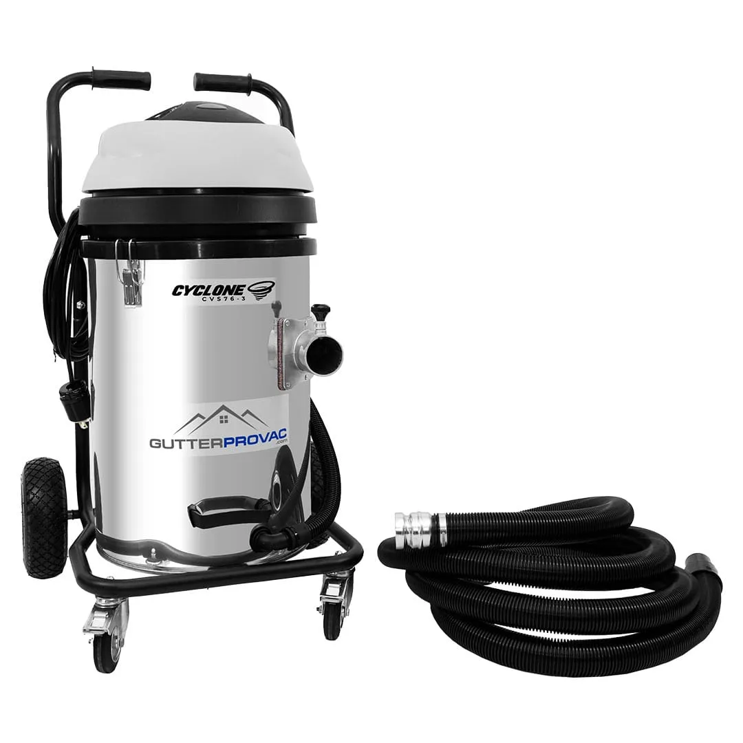 Cyclone II 3600W Stainless Steel 20 Gallon Gutter Vacuum with 28 Foot Carbon Clamping Poles and Bag