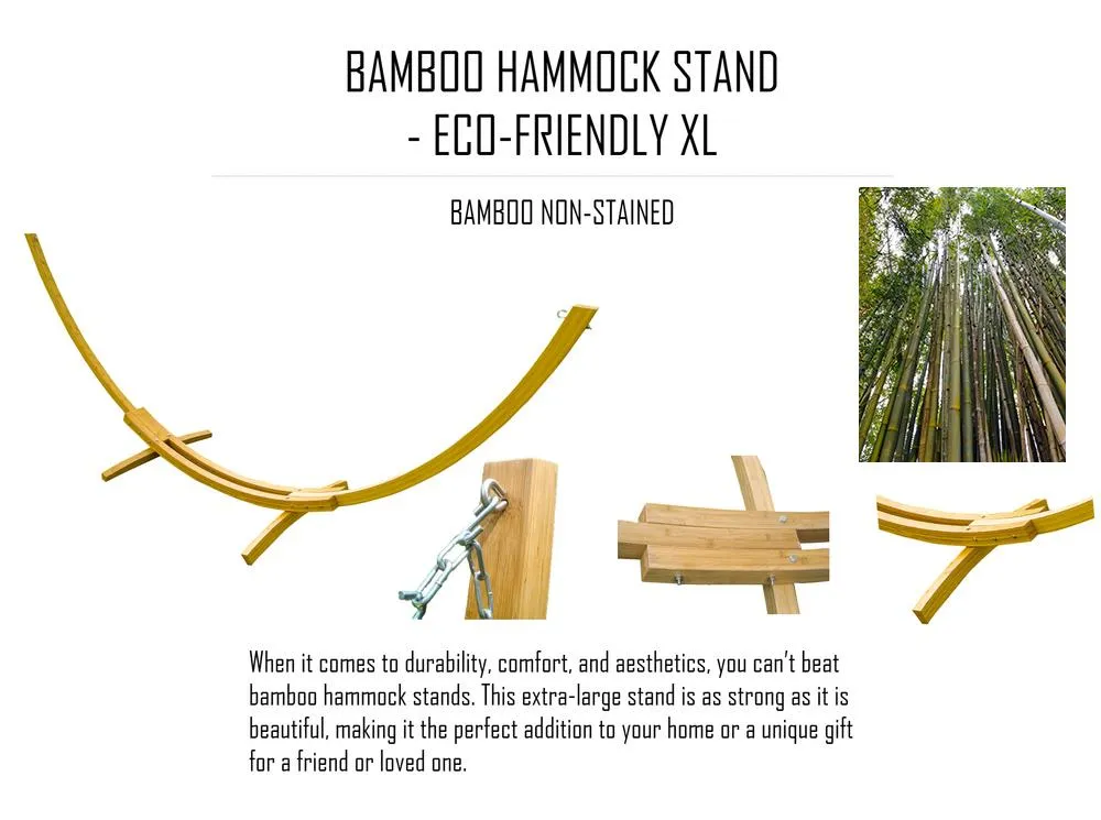 Deluxe Brazilian Style Double Hammock with Bamboo Stand