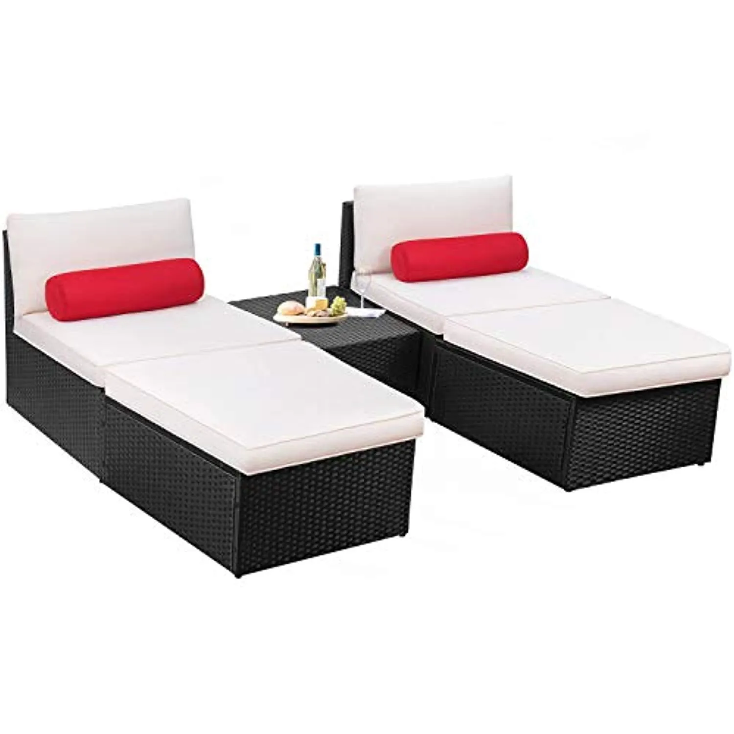 Devoko 5 Pieces Patio Outdoor Furniture Set All Weather PE Wicker Sectional Patio Chaise Lounge Sets with Cushion (Black)