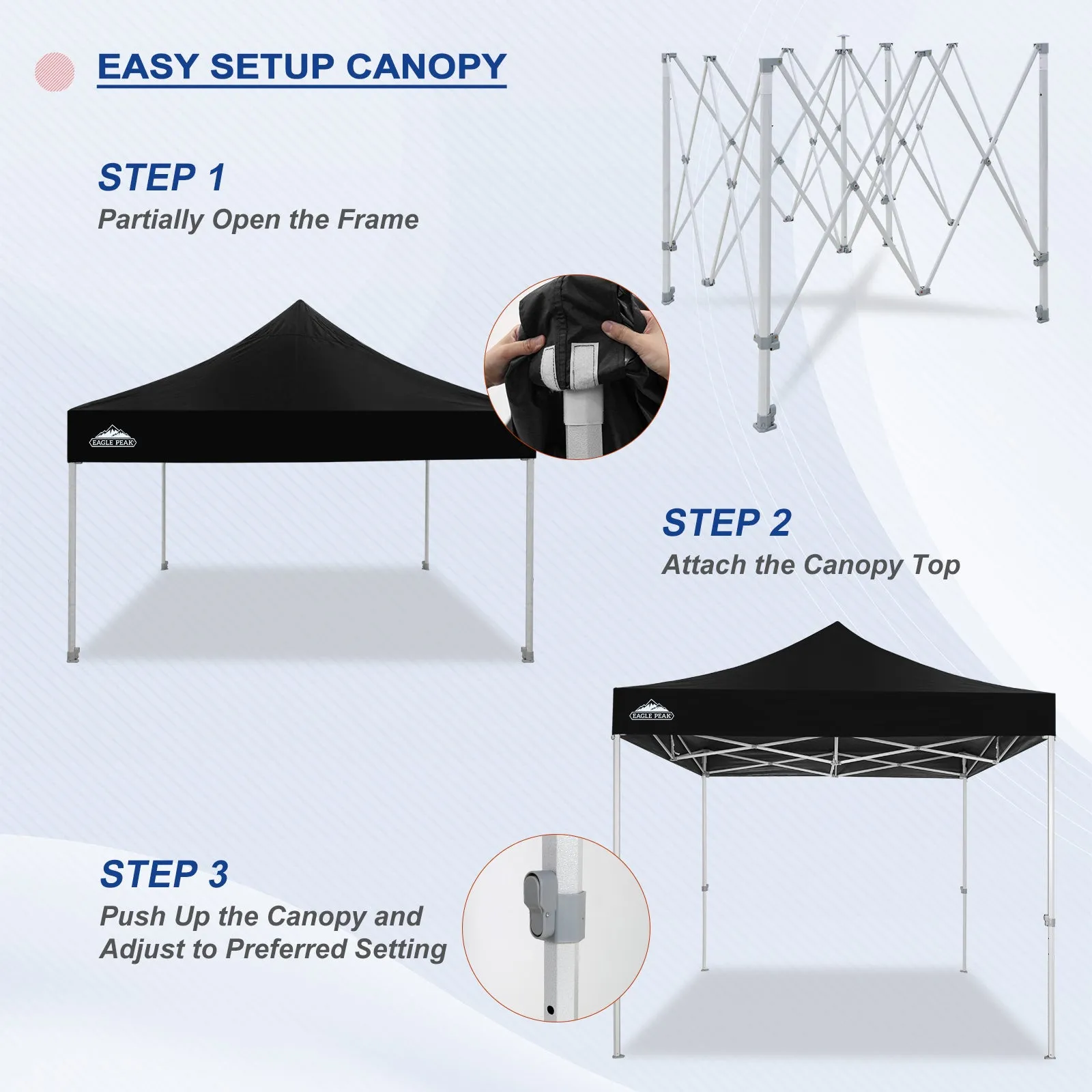 EAGLE PEAK 10x10 Heavy Duty Pop up Commercial Canopy Tent Instant Sun Shelter with Roller Bag, 4 Sandbags, Red / White / Blue / Black