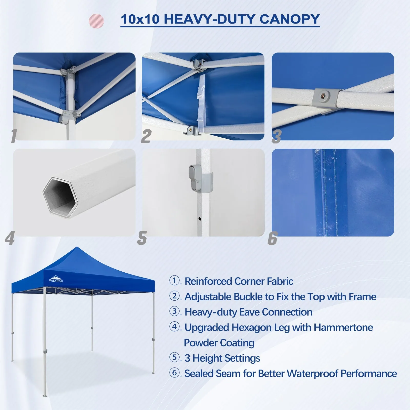 EAGLE PEAK 10x10 Heavy Duty Pop up Commercial Canopy Tent Instant Sun Shelter with Roller Bag, 4 Sandbags, Red / White / Blue / Black