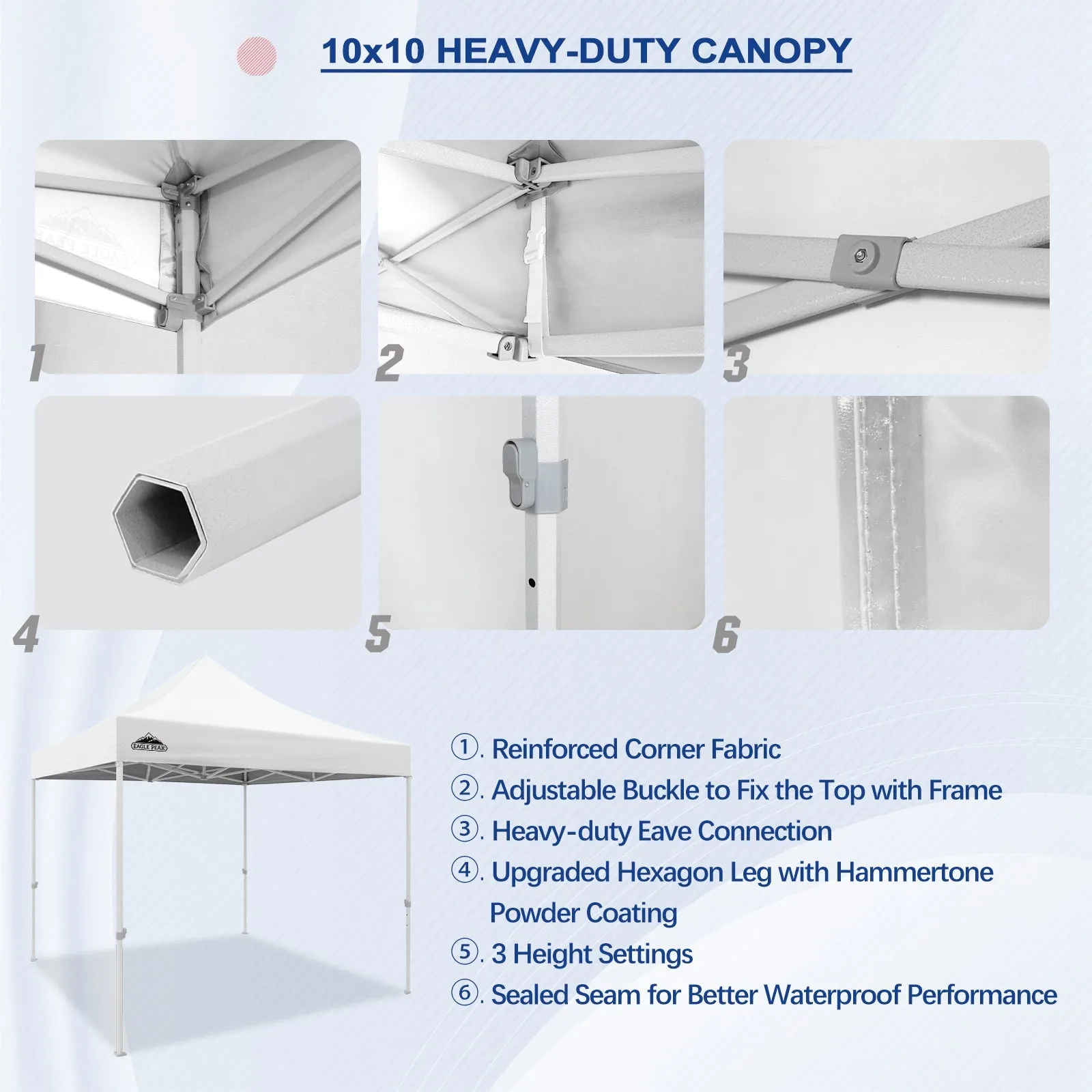 EAGLE PEAK 10x10 Heavy Duty Pop up Commercial Canopy Tent Instant Sun Shelter with Roller Bag, 4 Sandbags, Red / White / Blue / Black