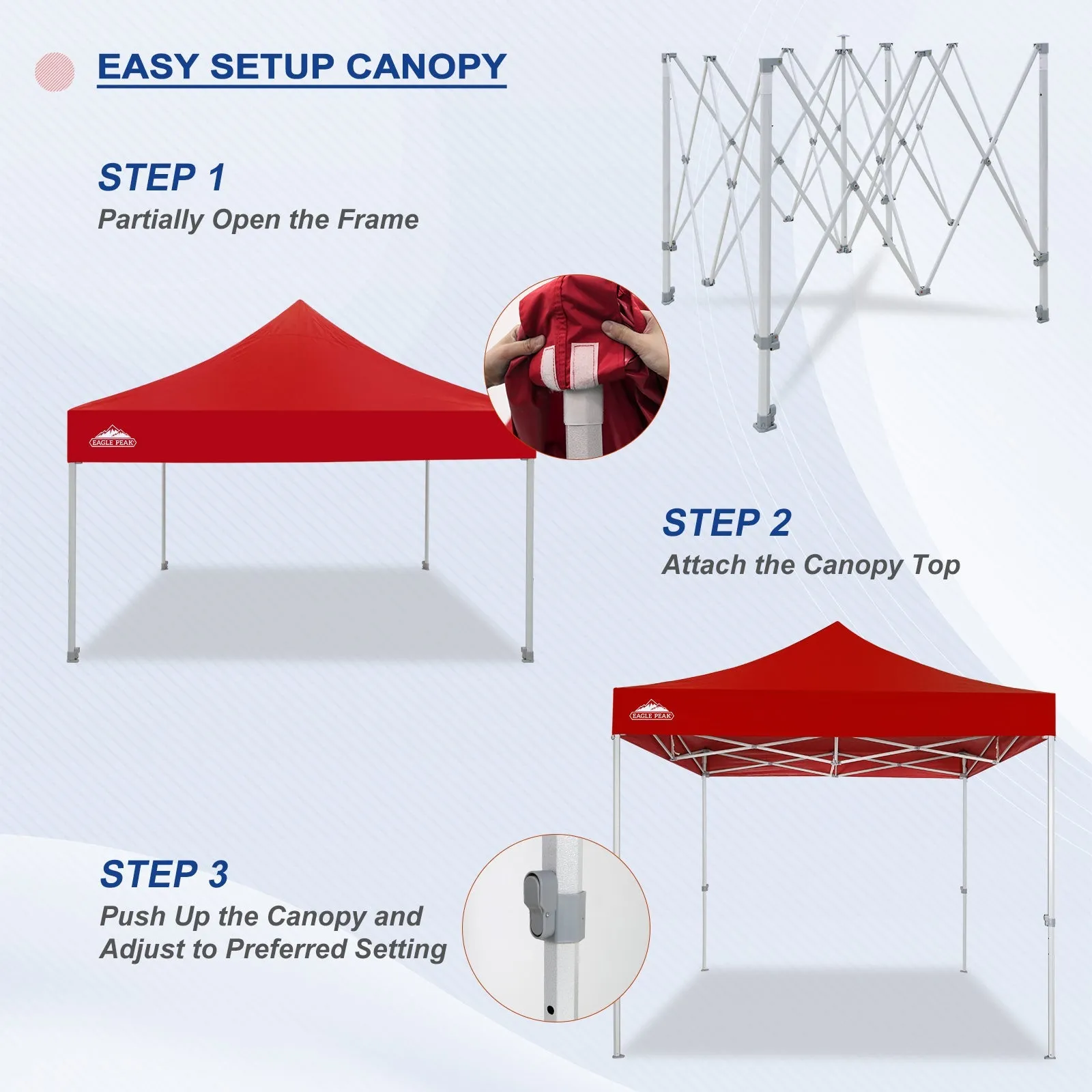 EAGLE PEAK 10x10 Heavy Duty Pop up Commercial Canopy Tent Instant Sun Shelter with Roller Bag, 4 Sandbags, Red / White / Blue / Black