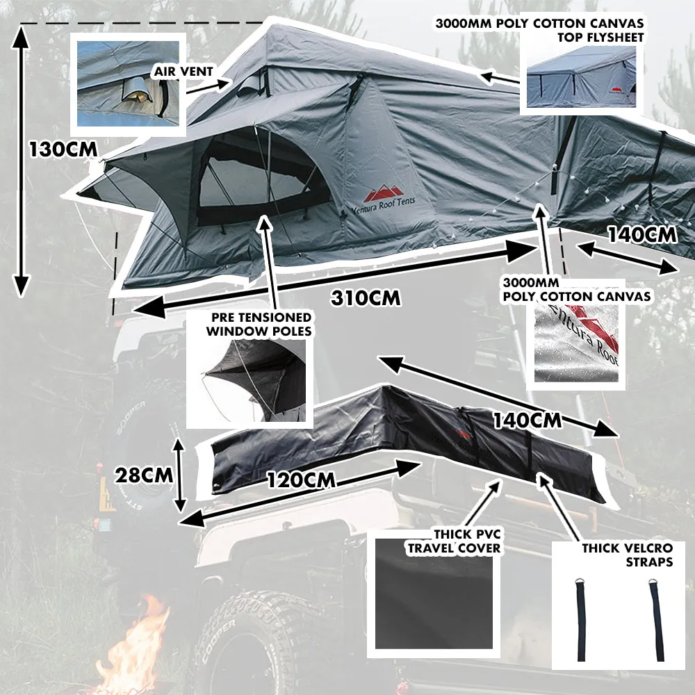 Extended Ventura Deluxe 1.4 Roof Top Tent   Extra Mattress   LED Lighting