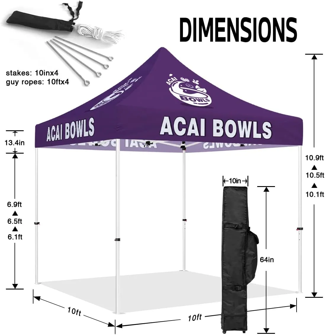 Food Tents for Sale-10x10 Pop Up Canopy Tents for Acai Bowls Smoothies Food Vendors