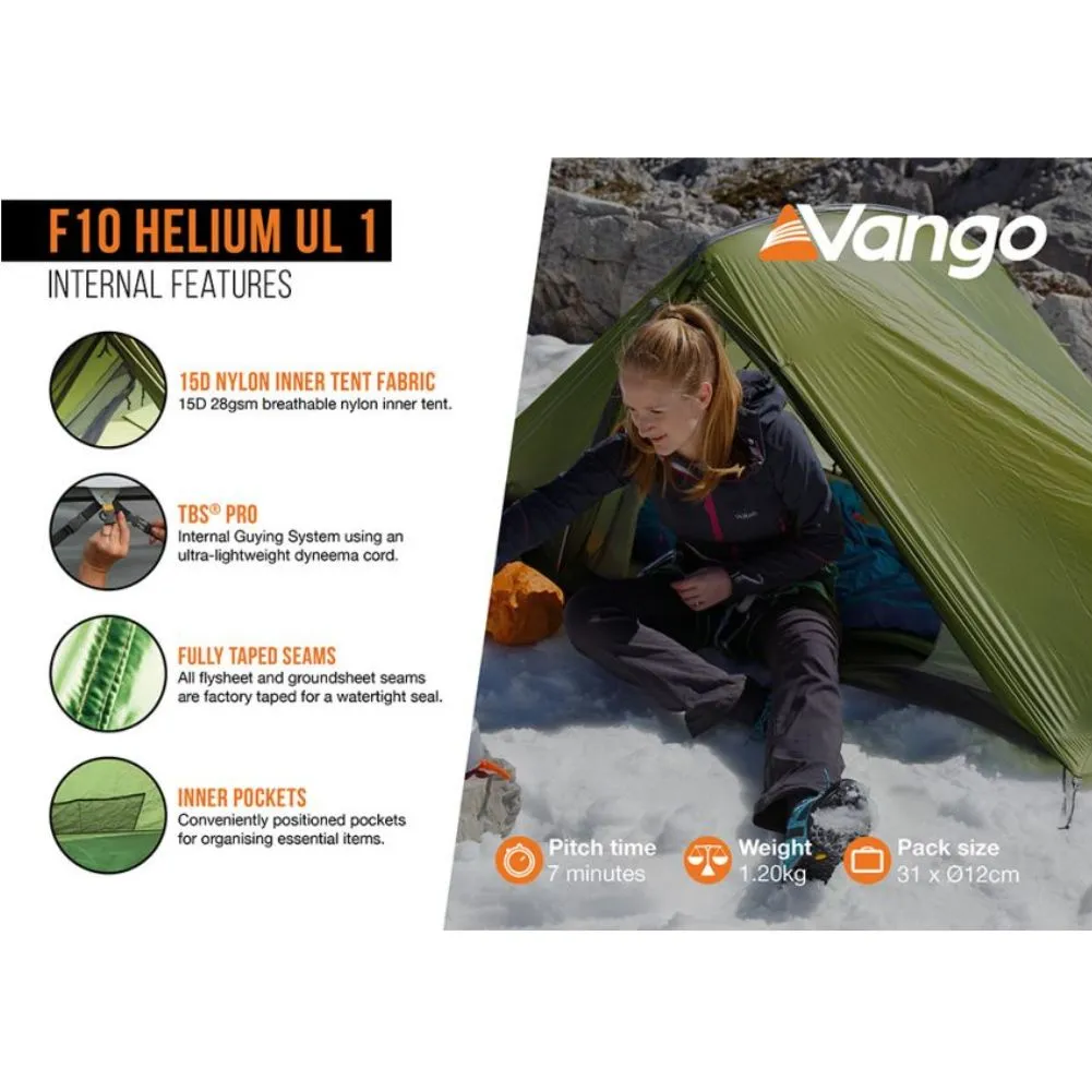 Force Ten (F10) Helium 1 UL Lightweight Tent - 1 Man Trekking Tent