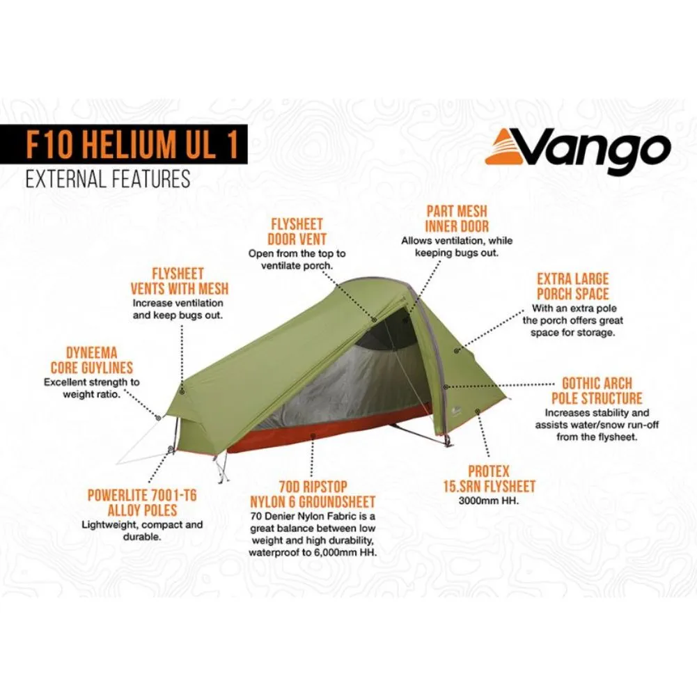 Force Ten (F10) Helium 1 UL Lightweight Tent - 1 Man Trekking Tent