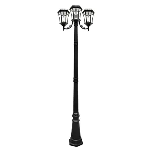 Gama Sonic Outdoor Solar Post Light, 3 Lamps on Black Aluminum Post, Victorian Style LED Bulb, 450 Lumens Brightness, Warm White Light (94B003)