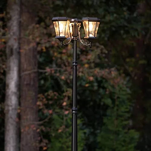 Gama Sonic Outdoor Solar Post Light, 3 Lamps on Black Aluminum Post, Victorian Style LED Bulb, 450 Lumens Brightness, Warm White Light (94B003)