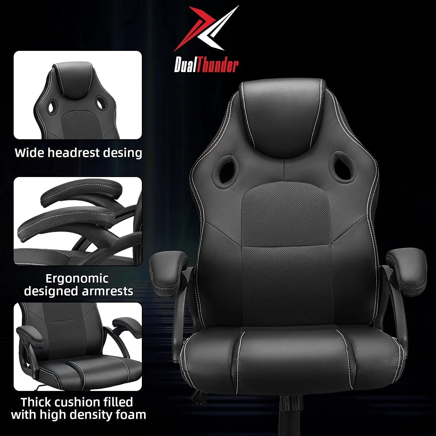 Gaming Chairs, Home Desk Chairs Clearance, Comfortable Cheap Gaming Computer Video Game Chairs for Teens Gamer, Swivel Rolling Chairs, Black