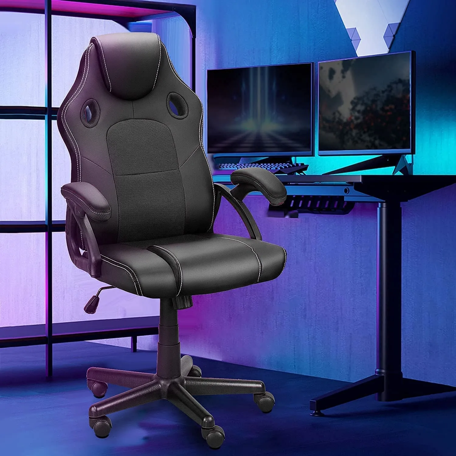 Gaming Chairs, Home Desk Chairs Clearance, Comfortable Cheap Gaming Computer Video Game Chairs for Teens Gamer, Swivel Rolling Chairs, Black