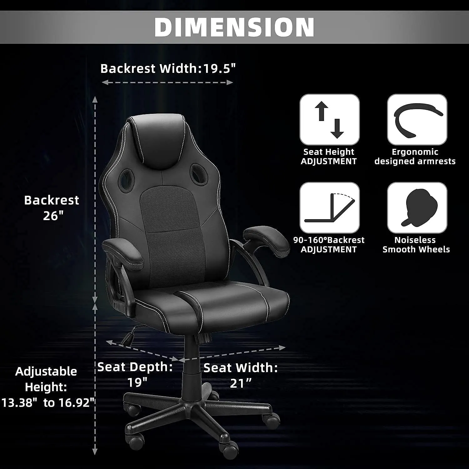 Gaming Chairs, Home Desk Chairs Clearance, Comfortable Cheap Gaming Computer Video Game Chairs for Teens Gamer, Swivel Rolling Chairs, Black