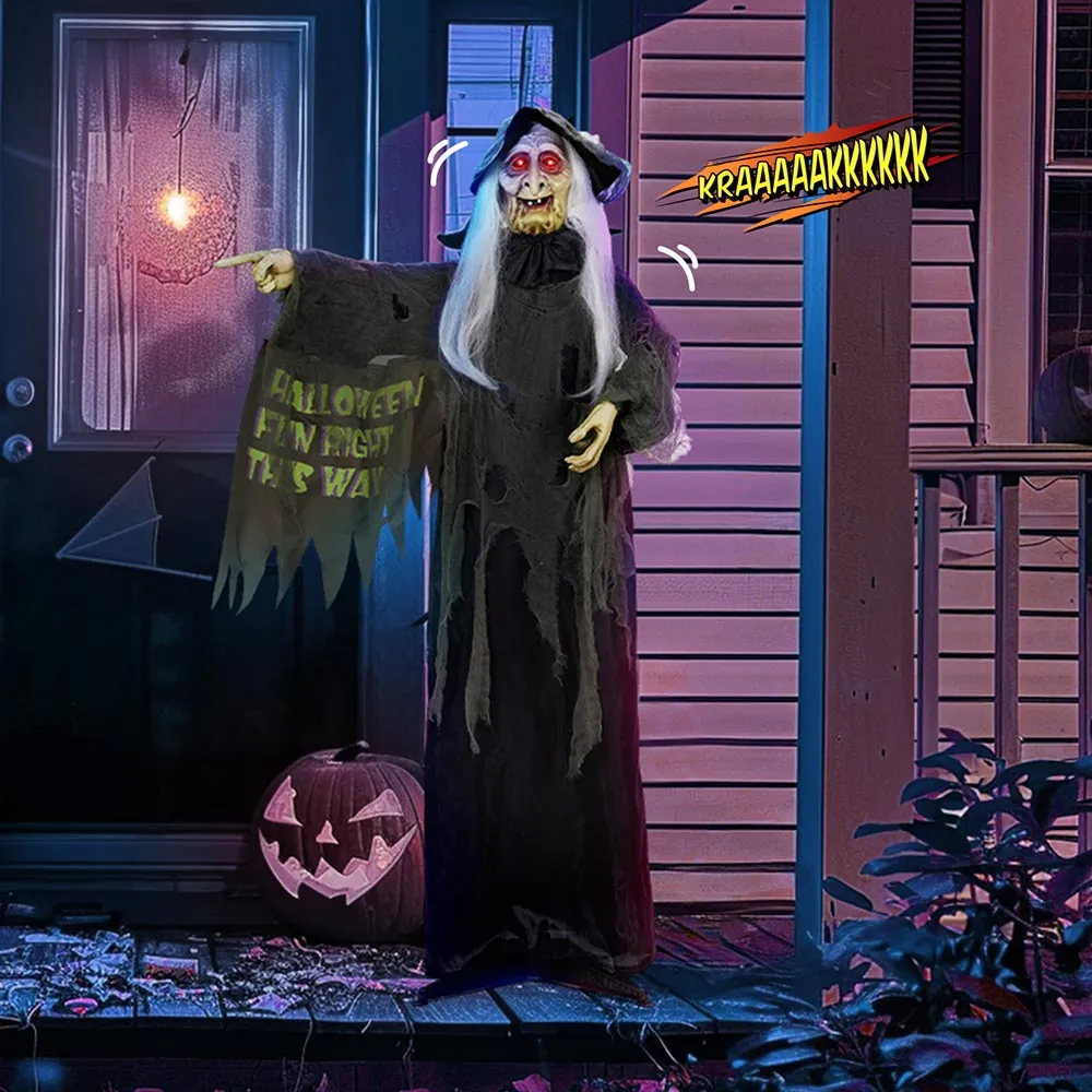 Halloween Witch Porch Sign Animated Decoration Sound Motion