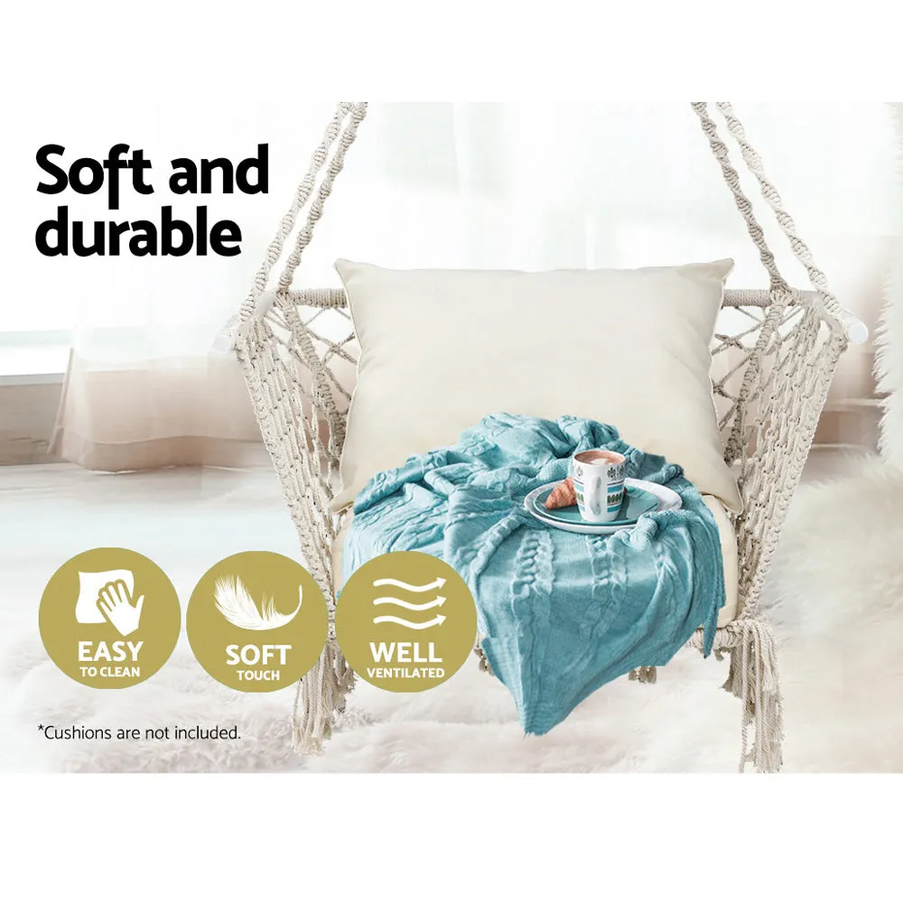 Hammock Chair Patio Swing Hammocks Portable Cotton Rope Cream