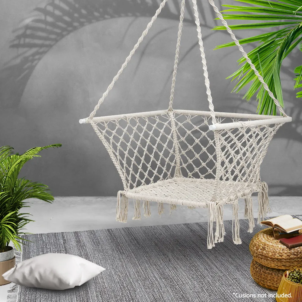 Hammock Chair Patio Swing Hammocks Portable Cotton Rope Cream