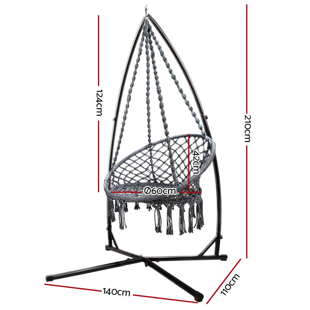 Hammock Chair with Steel Stand Macrame Outdoor Swinging - Grey