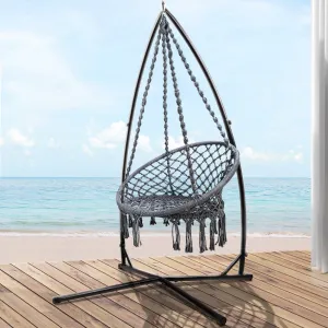 Hammock Chair with Steel Stand Macrame Outdoor Swinging - Grey