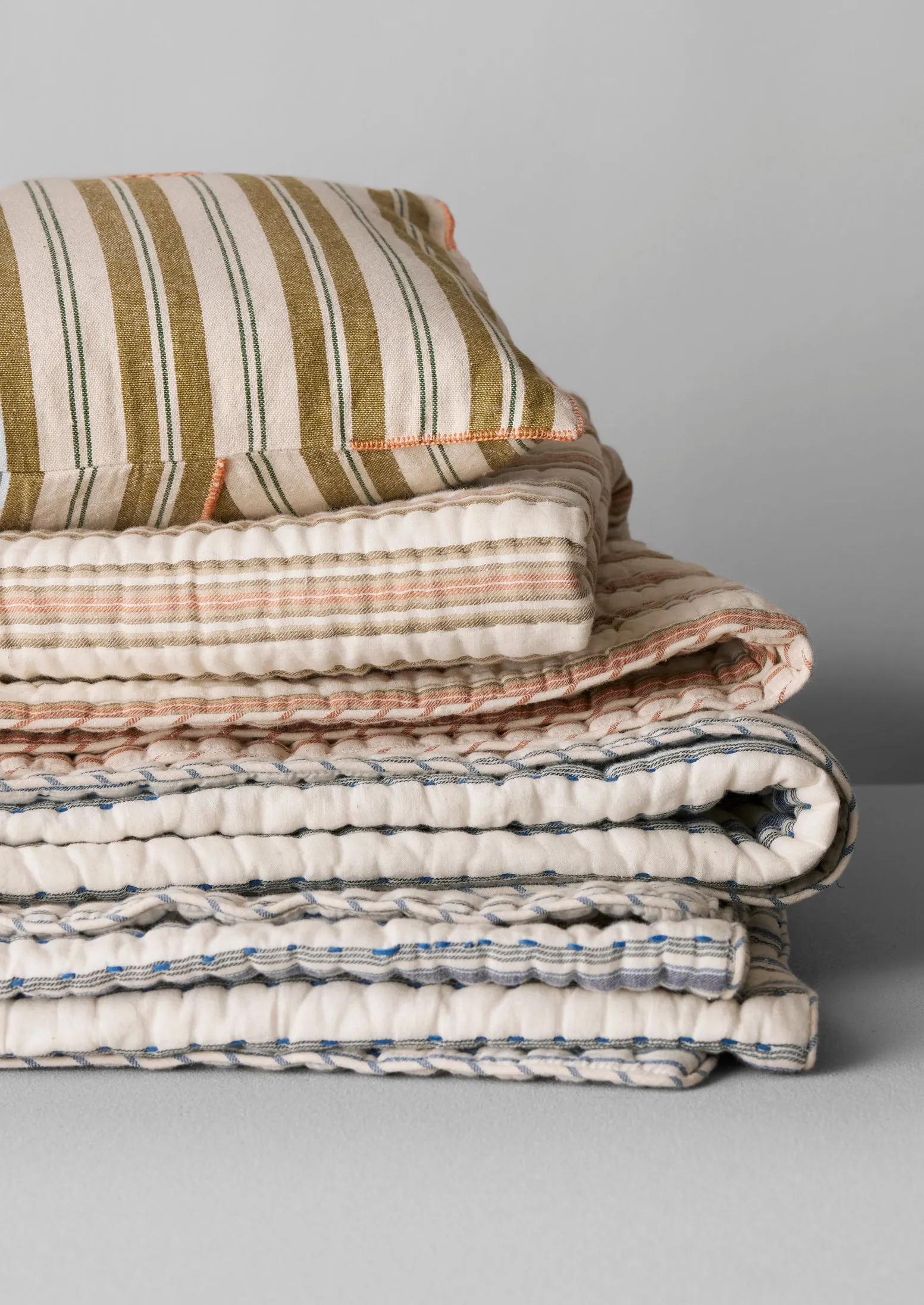 Hand Woven Cabin Stripe Quilt | Sage/Russet Orange