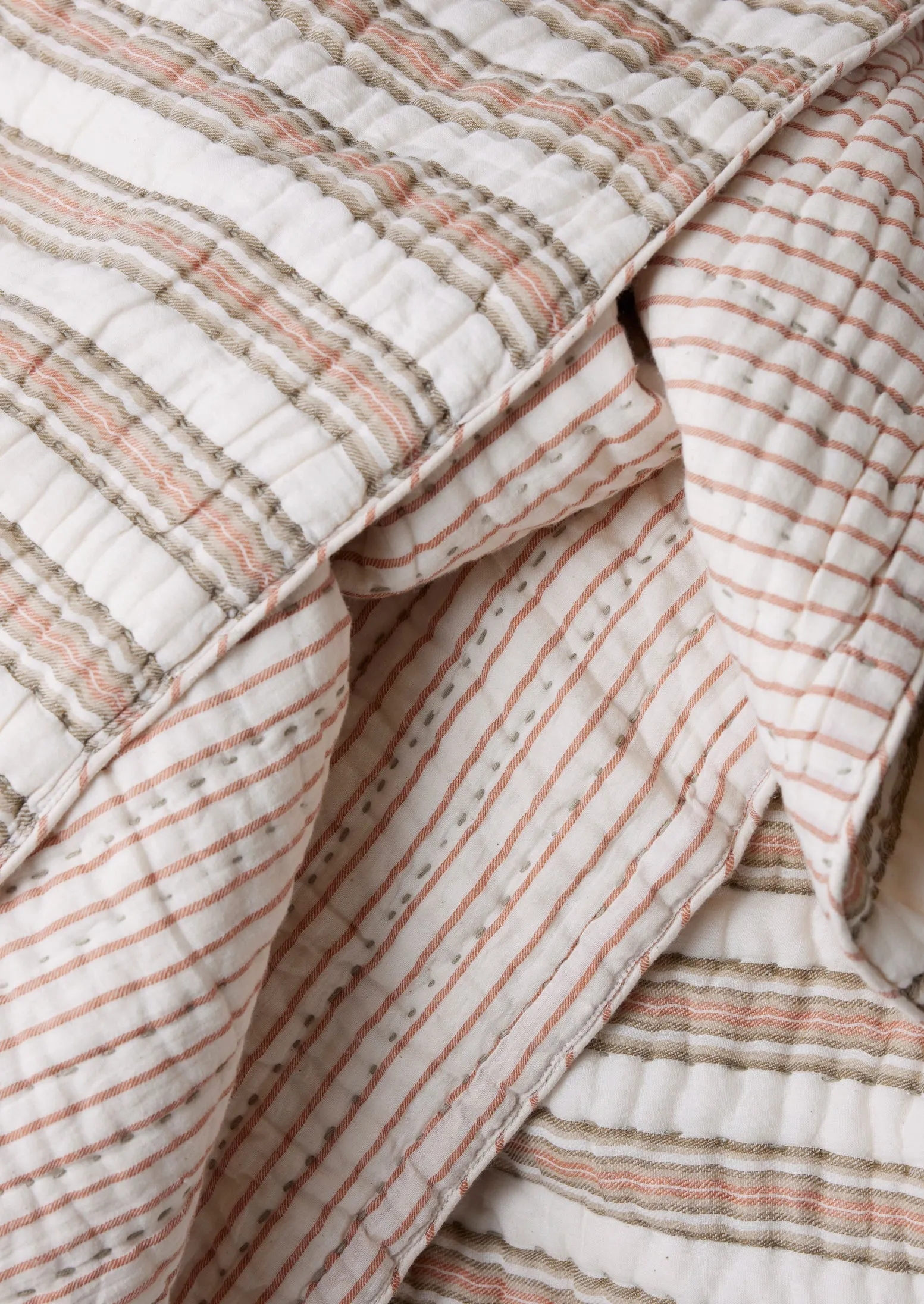 Hand Woven Cabin Stripe Quilt | Sage/Russet Orange