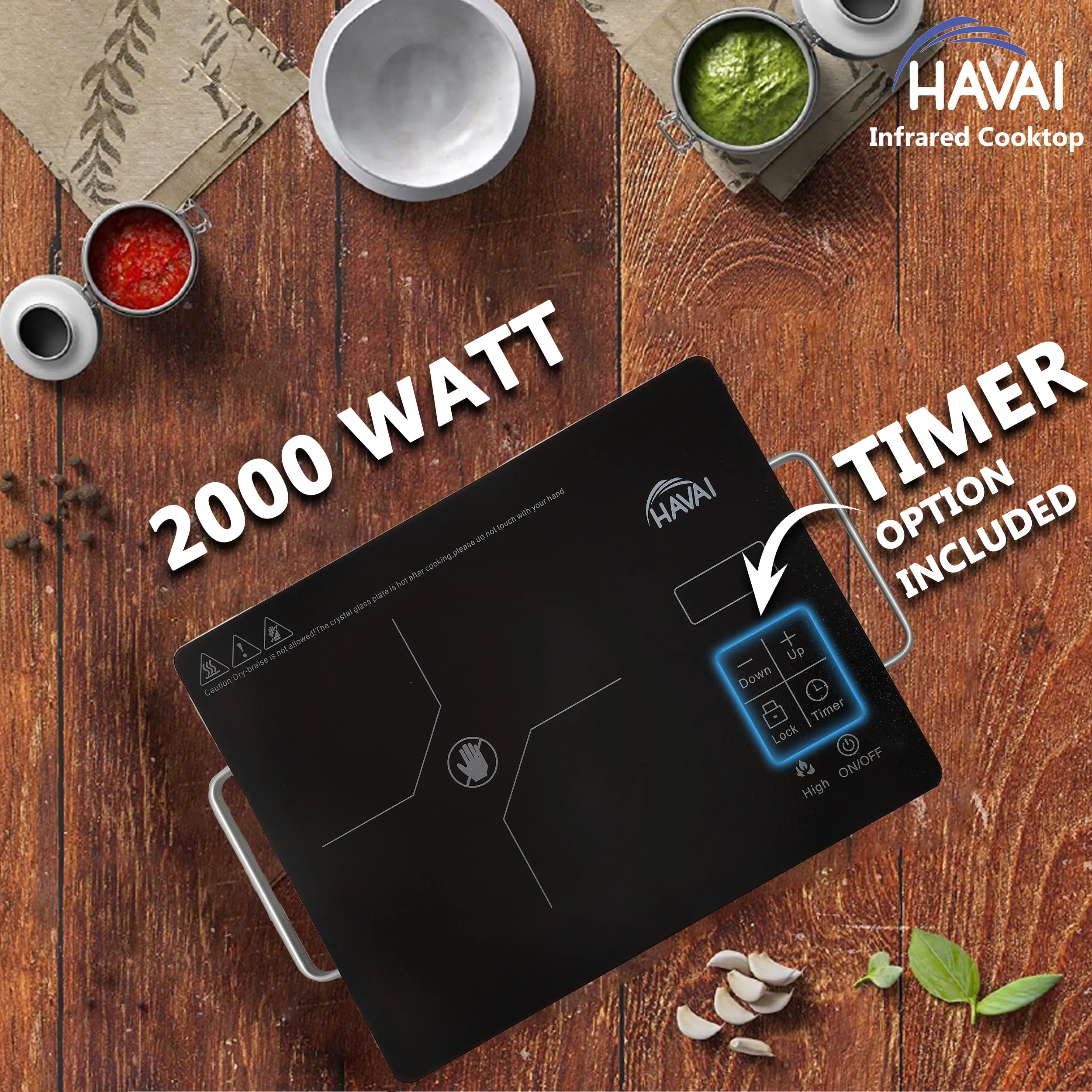 HAVAI Infrared Induction Cooktop | 2000W | Touch Functions with LED Display | All Utensil Type Usable like Steel |