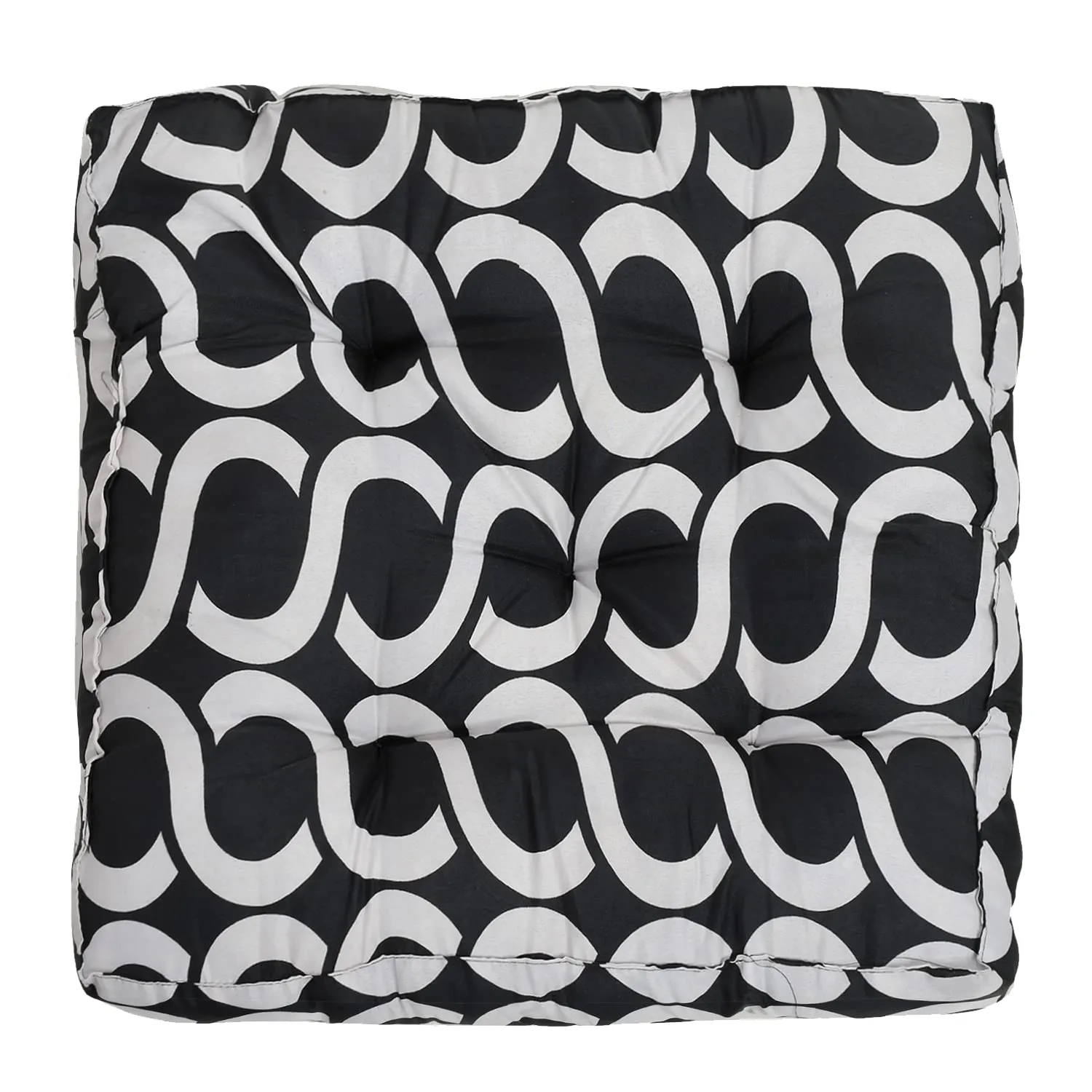 Heart Home Geometric Seamless Pattern Microfiber Durable, Comfortable & Soft Square Chair Pad/Cushion/Seat Pad, 18 * 18 Inch- Pack of 2 (Black)