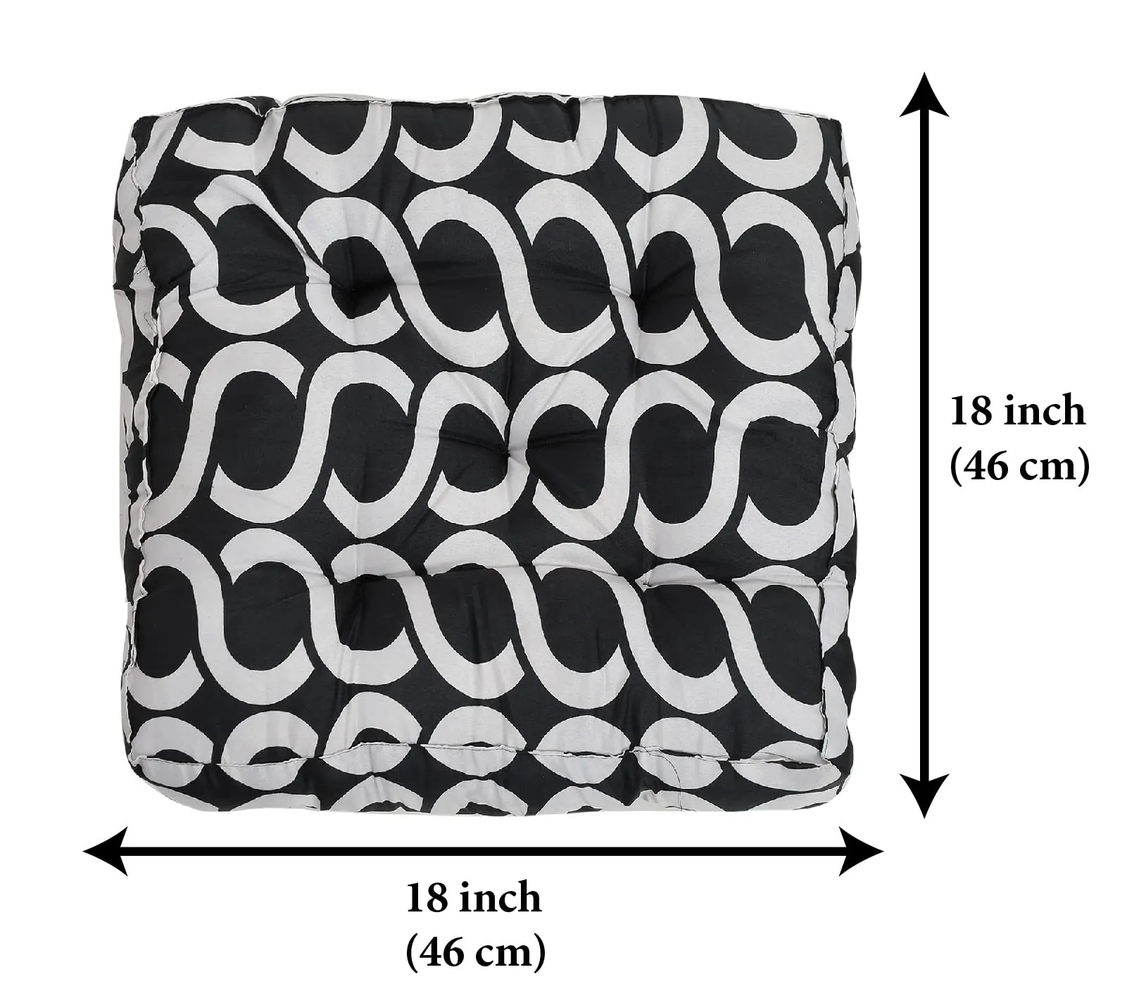 Heart Home Geometric Seamless Pattern Microfiber Durable, Comfortable & Soft Square Chair Pad/Cushion/Seat Pad, 18 * 18 Inch- Pack of 2 (Black)