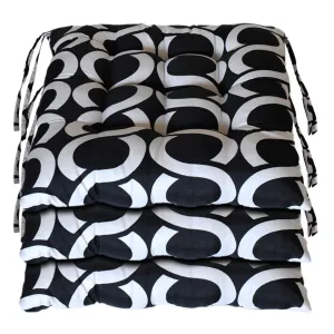 Heart Home Geometric Seamless Pattern Microfiber Durable, Comfortable & Soft Square Chair Pad/Cushion/Seat Pad with Ties, 18 * 18 Inch- Pack of 3 (Black)