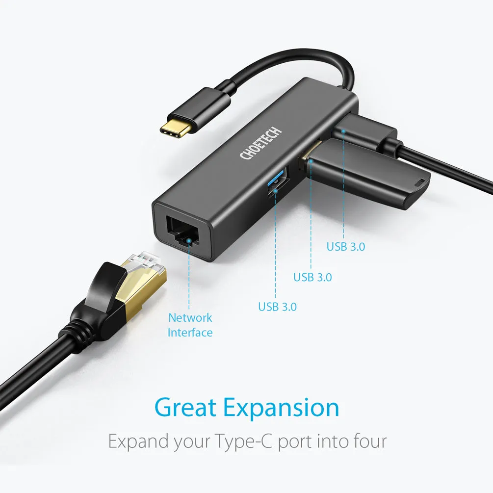 HUB-U02 Choetech 4-in-1 USB-C to RJ45 Adapter