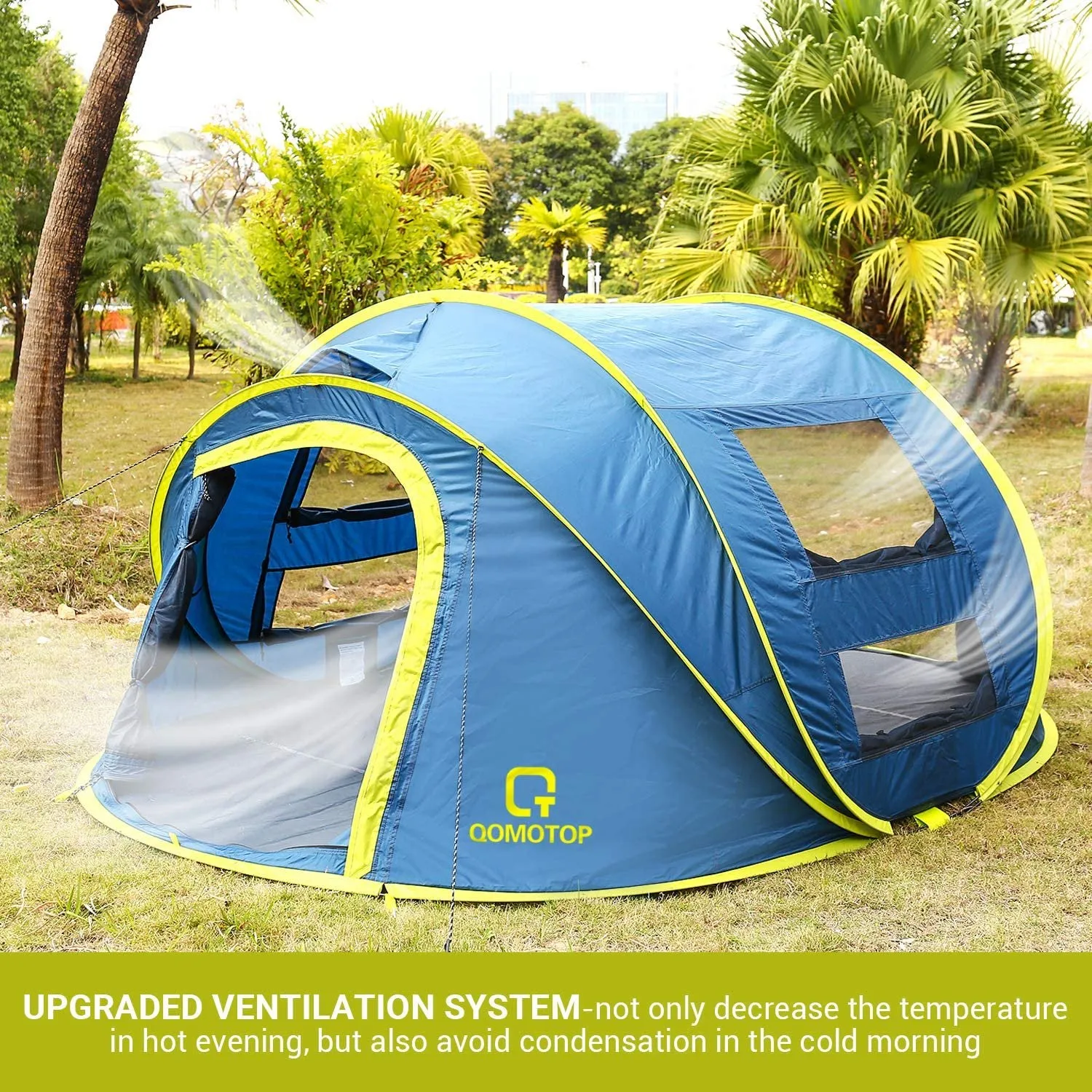 Instant 4-Person Pop-Up Tent with 4 Ventilated Mesh Windows and 2 Doors