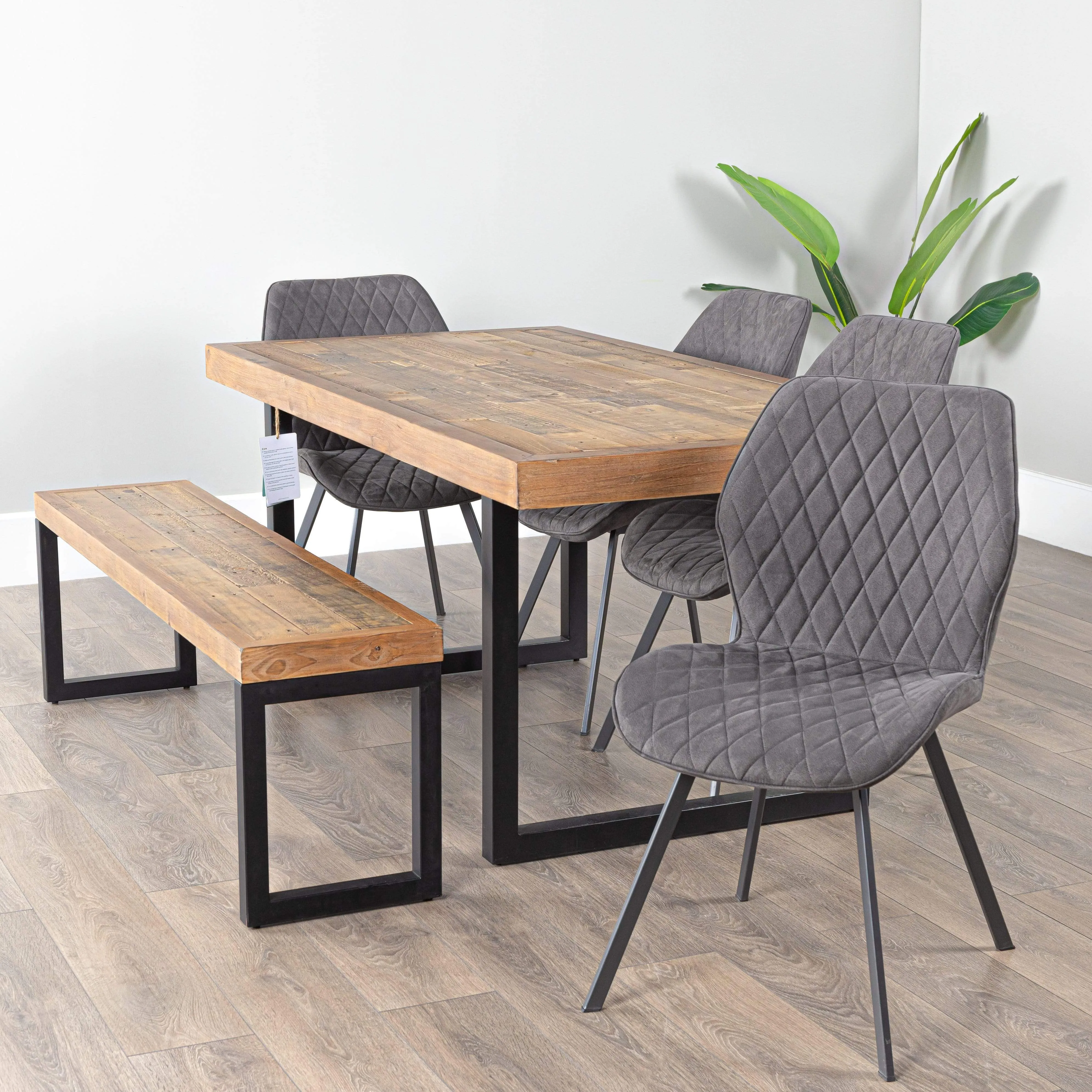 Lincoln Fixed Top Dining Set With Bench & 4 Grey Toronto Chairs