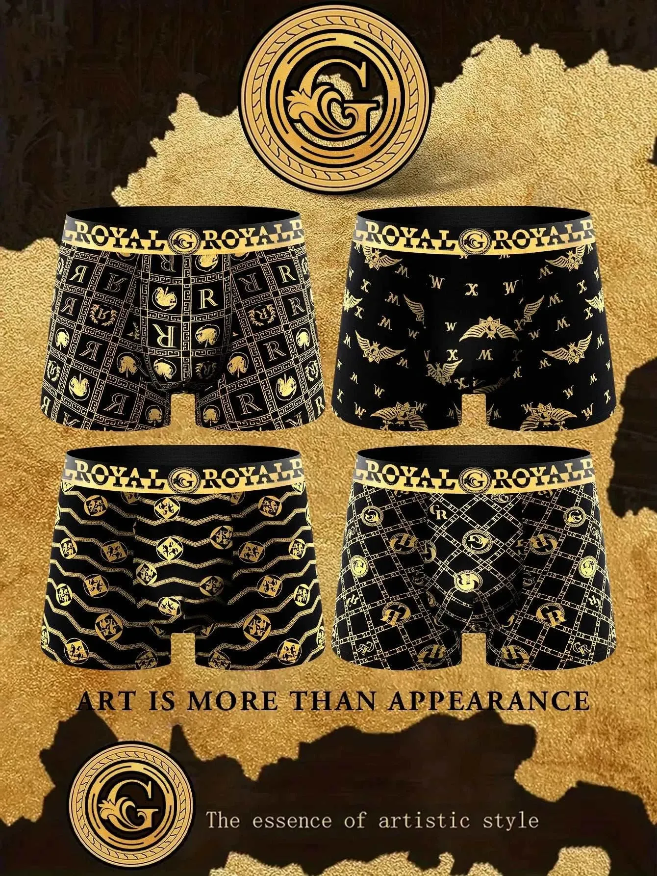 Men's Black & Gold Boxers