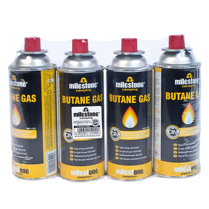 Milestone 220g Butane Gas Canisters - 4 Pack