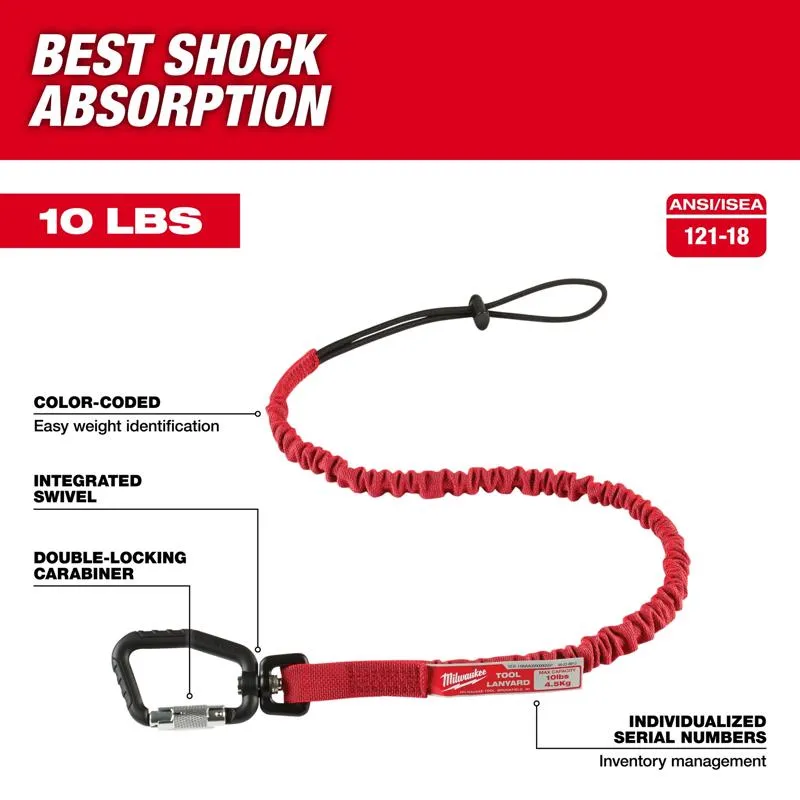 Milwaukee Nylon/Stainless Steel Red Locking Tool Lanyard 1 pk