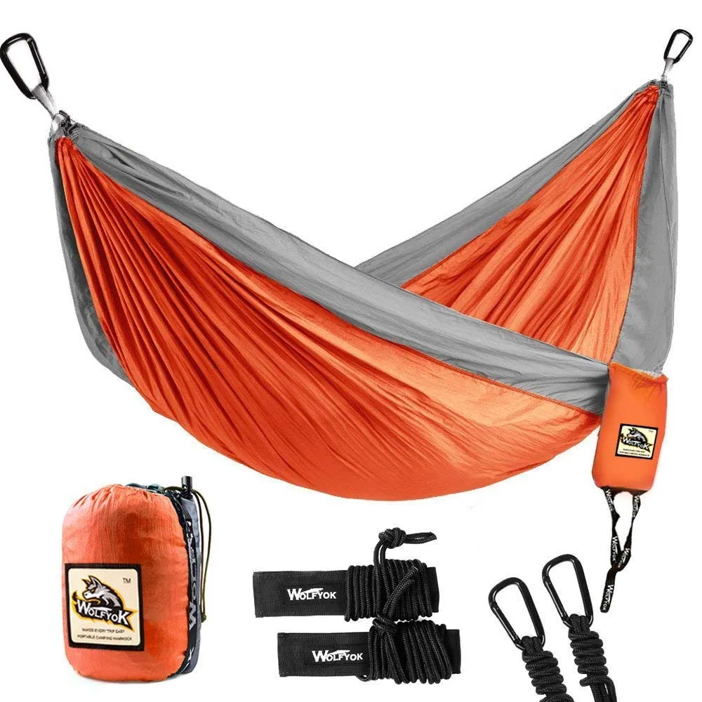 Nylon Hammock with Parachute Nylon Ropes and Solid Carabiners - Wolfyok