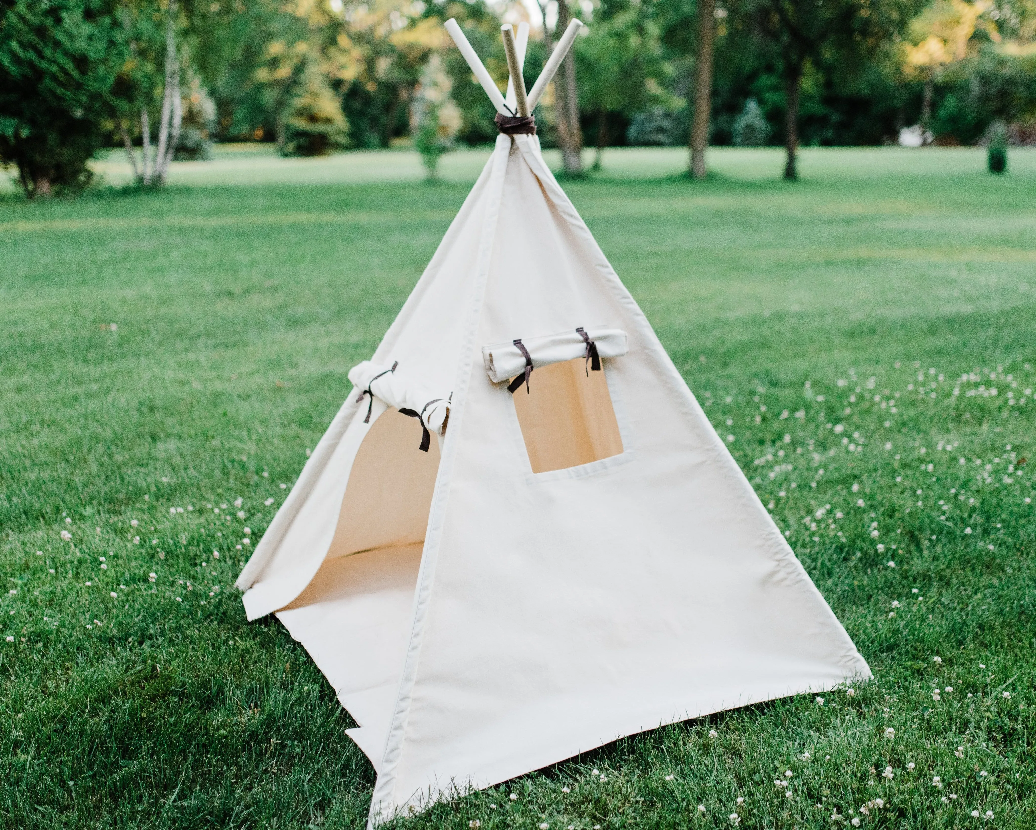 Organic Canvas Teepee, Play Tent with Unique Roll Up Door, Kids Tepee with Window, Two Sizes