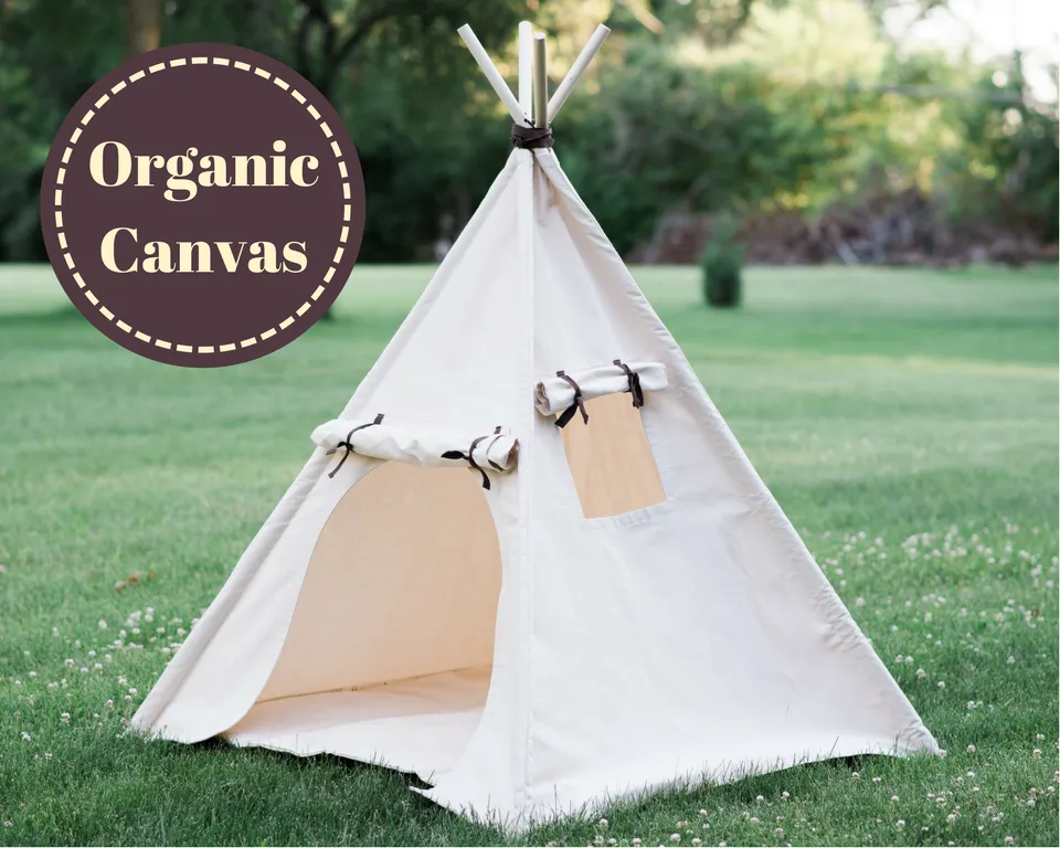 Organic Canvas Teepee, Play Tent with Unique Roll Up Door, Kids Tepee with Window, Two Sizes