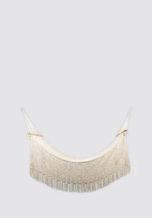 Personalized Boho Natural Cotton Hammock with Macrame Fringe (Wooden Bar)