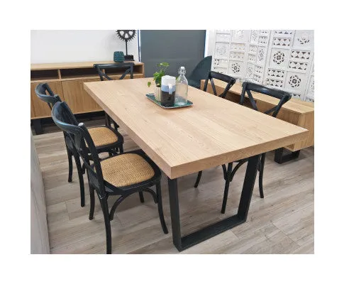 Petunia 9pc 210cm Dining Table Set 8 Cross Back Chair Elm Timber Wood Metal Leg