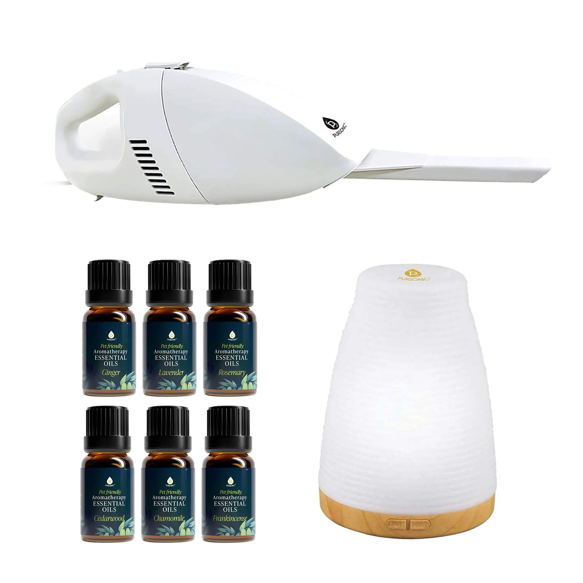 Pursonic Pet & Chill Essentials: Pet-Friendly Oils, USB Diffuser & Car Vacuum