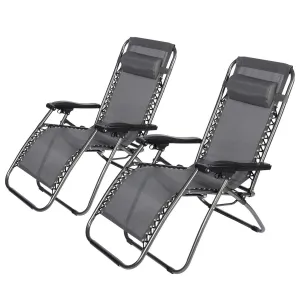 Set of 2 Adjustable Zero Gravity Chairs, Folding Reclining Patio Lounge Chairs with Pillow, Gray